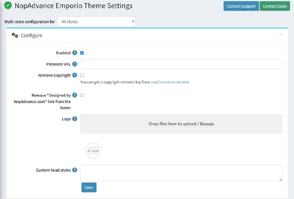 Emporio theme configuration page
