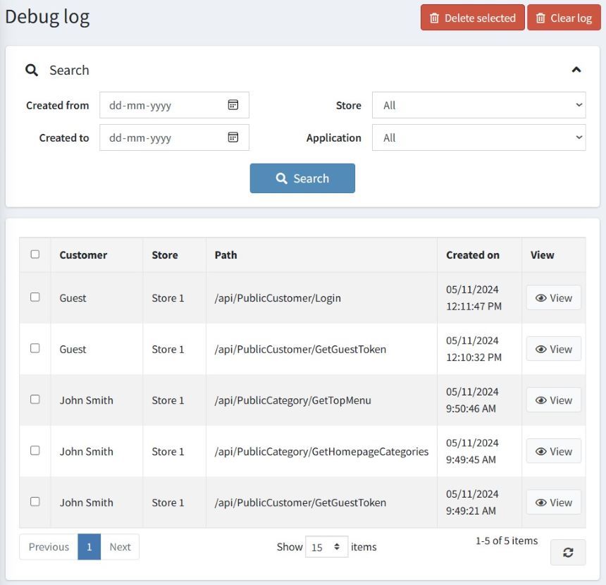 Debug Logs Page Within Public RESTful Web API By NopAdvance For ...